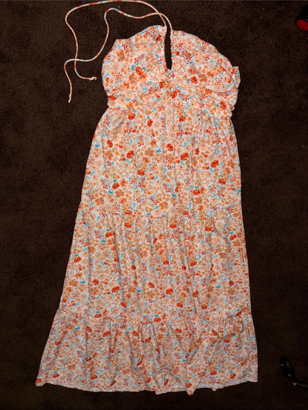 Floral Halter Maxi Dress in Orange & Light Blue